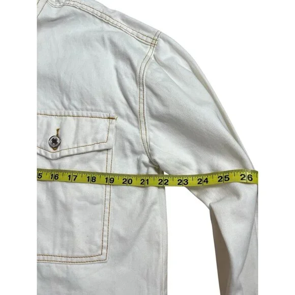 ANTHROPOLOGIE Hem & thread white jean jacket Frayed Hem 100% Cotton Size Large - Picture 9 of 10